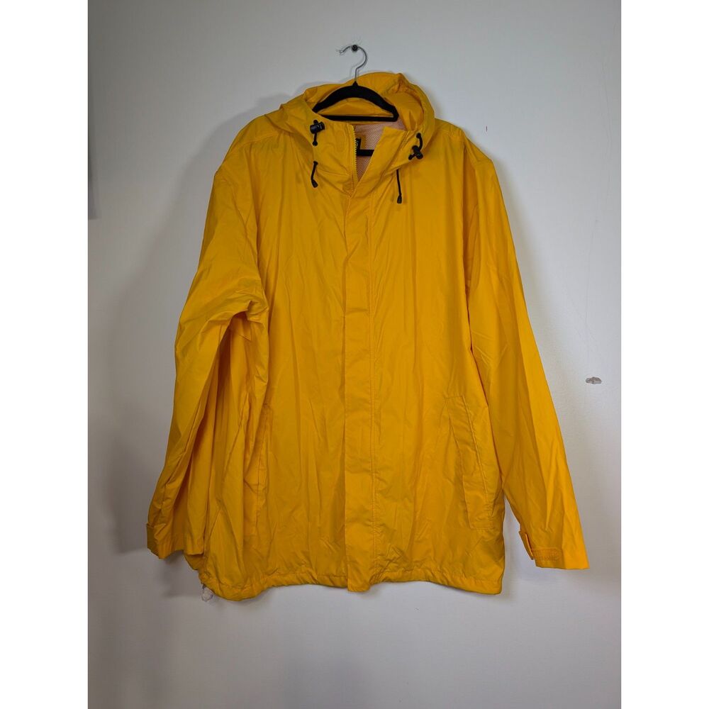 Lands' End Men's XL Yellow Rain Jacket Hooded Waterproof Windbreaker Utility - Picture 2 of 14
